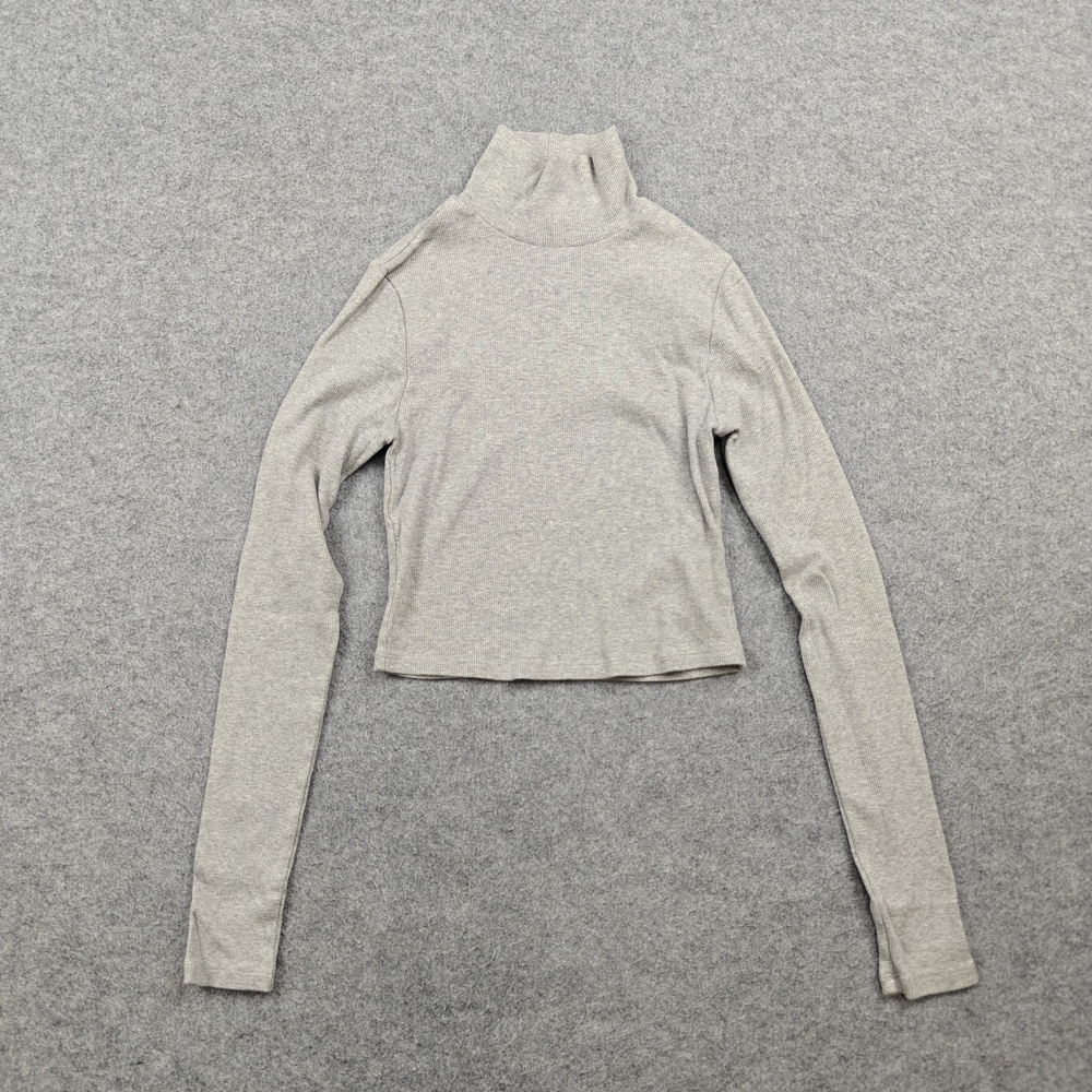 Reformation T-Shirt Womens Small Gray Cropped Cotton Turtleneck Long Sleeve
